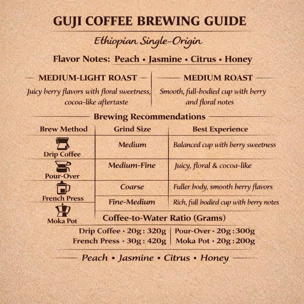 SINA COFFEE Premium 100% Arabica Ethiopian Coffee - Guji Single Origin Medium Roast Whole Bean Coffee - 16oz Freshly Roasted