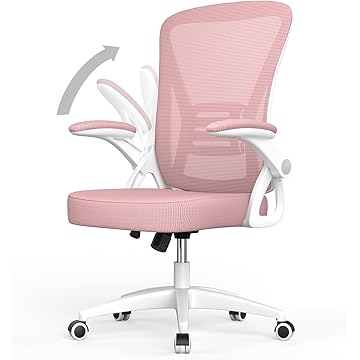 naspaluro Silla de Oficina, de Escritorio Ergonómica, Regulable en Altura, Giratoria para Ordenador con Respaldo Transpirable y Reposabrazos Plegables, Adecuada para la Oficina en Casa, Rosa