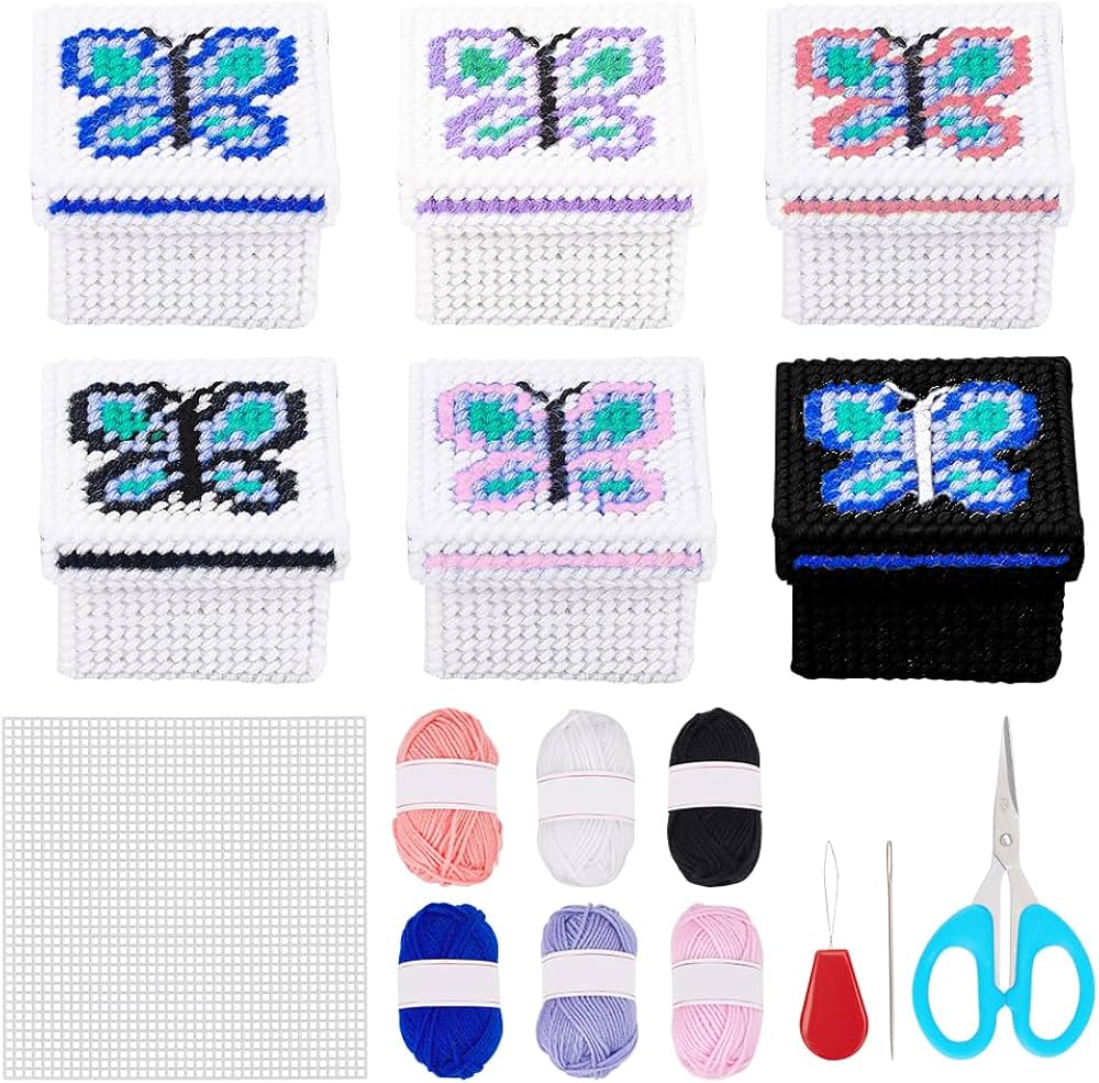 FREEBLOSS 6 Set Plastic Canvas Box Kit Butterfly Style Cross Stitch with 6 Colors Yarn Plastic Canvas Kit with Instruction Plastic Canvas Crafts for Beginners Gift Box : Buy Online at Best freebloss-6-set-plastic-canvas-box-kit-butterfly-style-cross-stitch-with-6-colors-yarn-plastic-canvas-kit-with-instruction-plastic-canvas-crafts-for-beginners-gift-box-buy-online-at-best