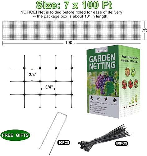 Miniatura 4 de Red de malla de protección contra ciervos, 7 x 100 pies, red de protección anti pájaros, red de jardín reutilizable, protección para plantas y