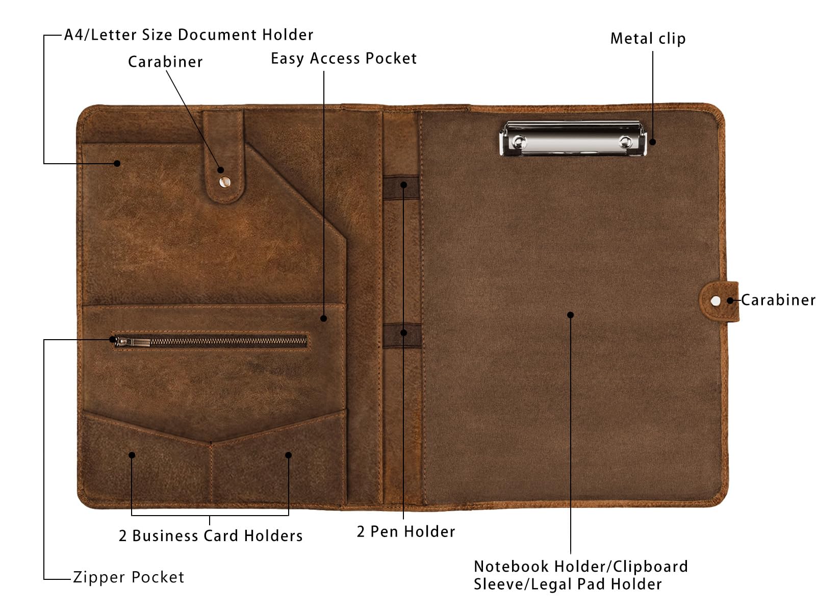 Carpetene Genuine Leather Portfolio, Professional Organizer Padfolio, Resume Folder A4 Document Legal Holder Binder, Writing Letter Notepad, Clipboard Sleeve for Men Women, Business - Image 3