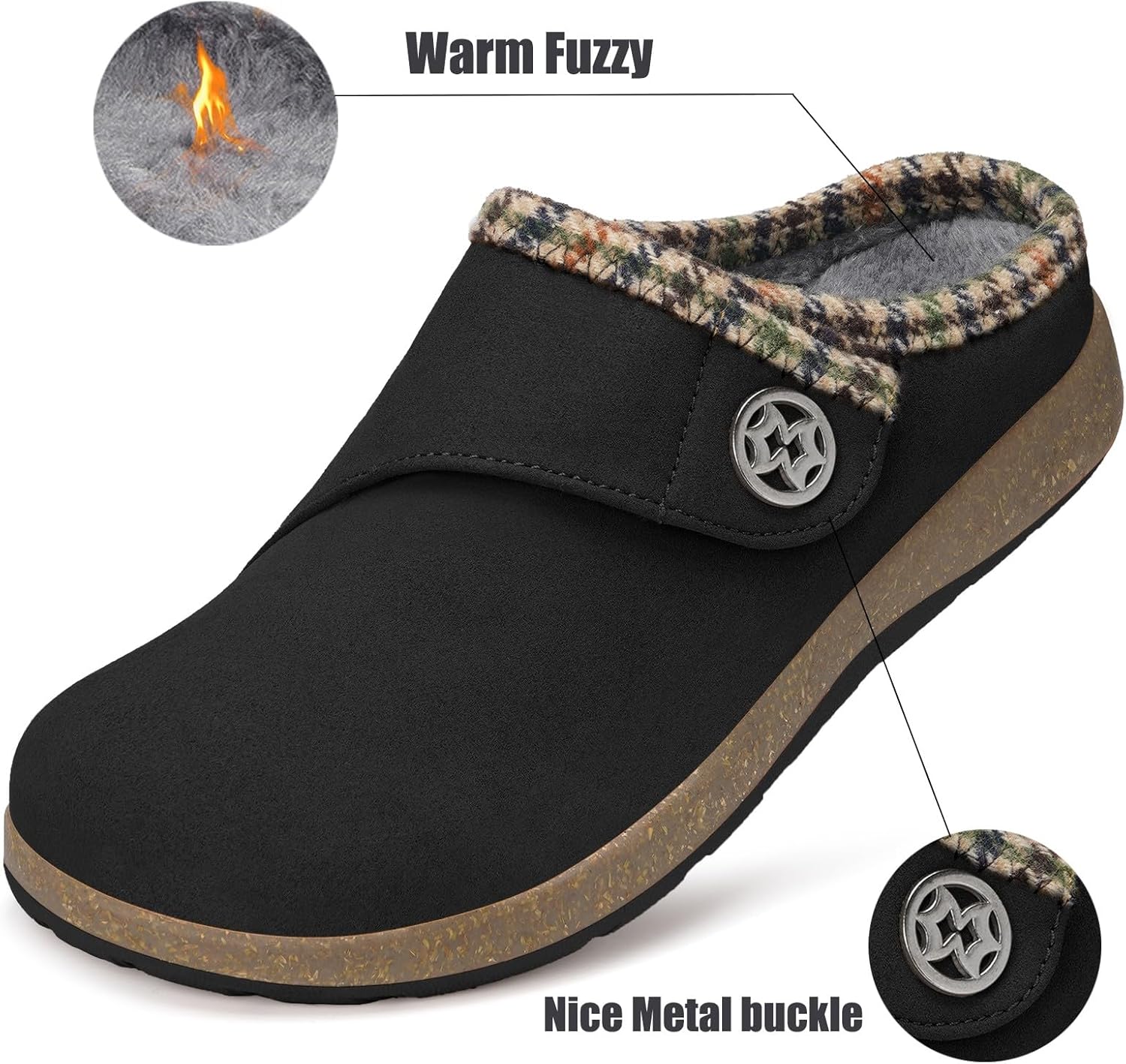 Eagsouni Women's Men's Wide Width Slippers Suede Fuzzy Slippers Winter Warm Fur Lined Slip on House Shoes Outdoor with Removable Cushion Footbed - Image 3