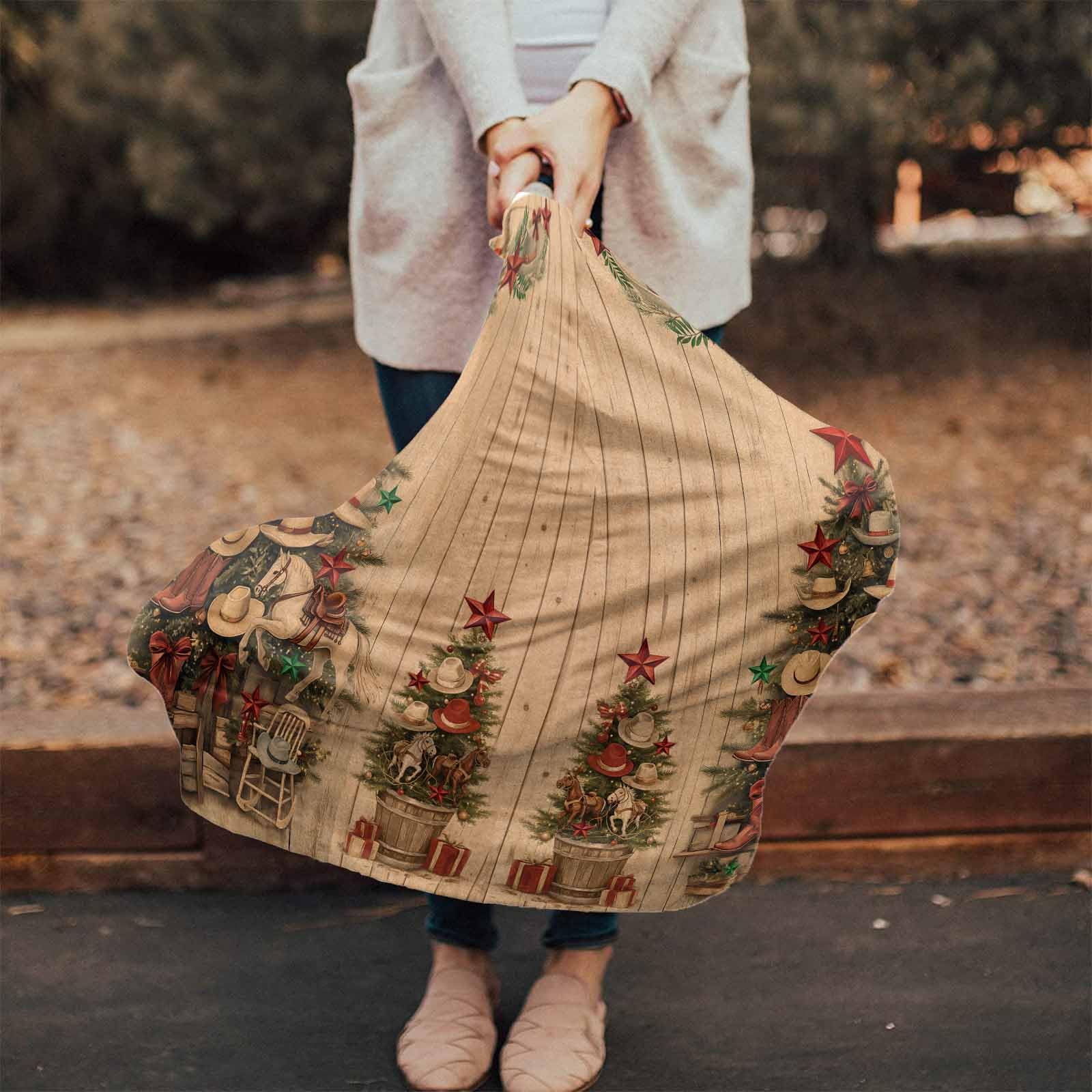 Nursing Cover for Breastfeeding Scarf, Western Christmas Cowboy Hat Xmas Tree Gifts Retro Baby Car Covers Super Soft Multi Use for Canopy Shopping Cart Cover Blanket Stroller Cover