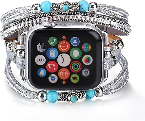 Miniatura 5 de CHARMINGO Correas de cuero bohemias compatibles con Apple Watch Band Band Bracelet para mujeres y hombres 1.496in1.575in1.614in,