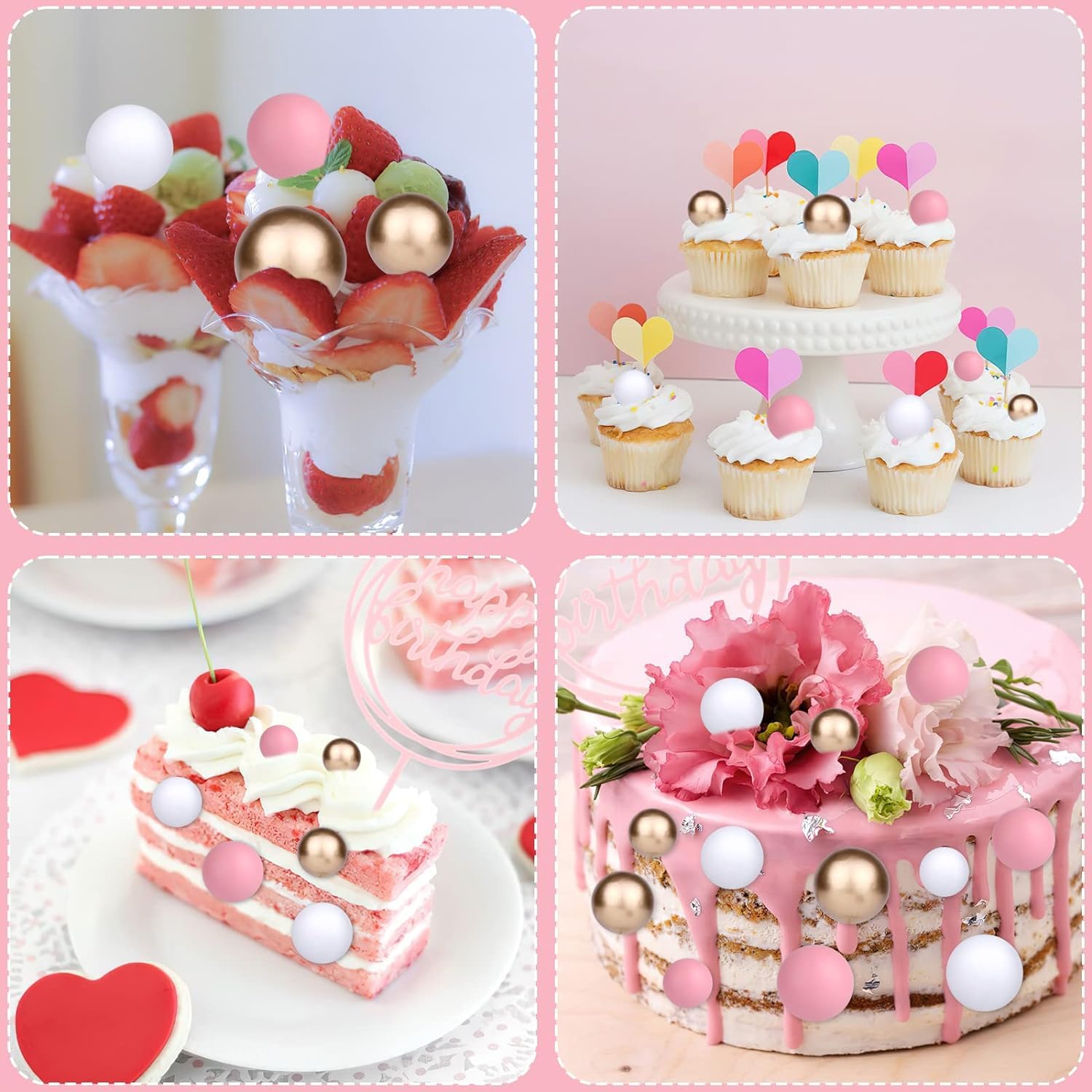 Palline Decorative Per Torte - Set 60 Pezzi Rosa Per Compleanni E Matrimoni