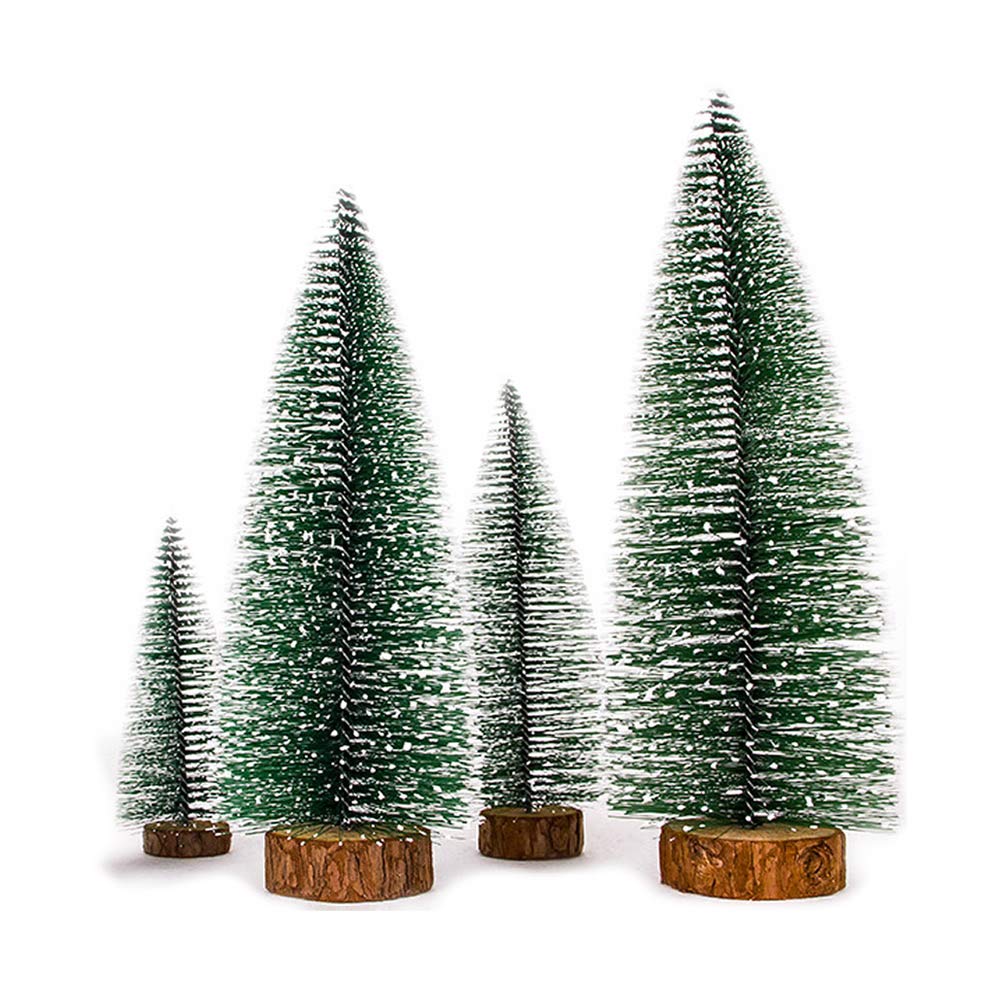 Artificial Mini Christmas Tree,4pcs Bottle Brush Christmas Tree, Small Sisal Trees with Wooden Bases,Xmas Holiday Decor