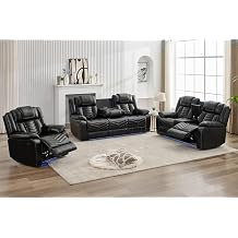 Power Recliner Sofa Set 6-Seater with Zero Gravity,Bass Speaker,Wireless Charger,USB/Type-C Ports,LED Lights,Cup Holders,Faux Leather Electric Reclining Loveseat Couch Recliner Sets,3 Piece,Black