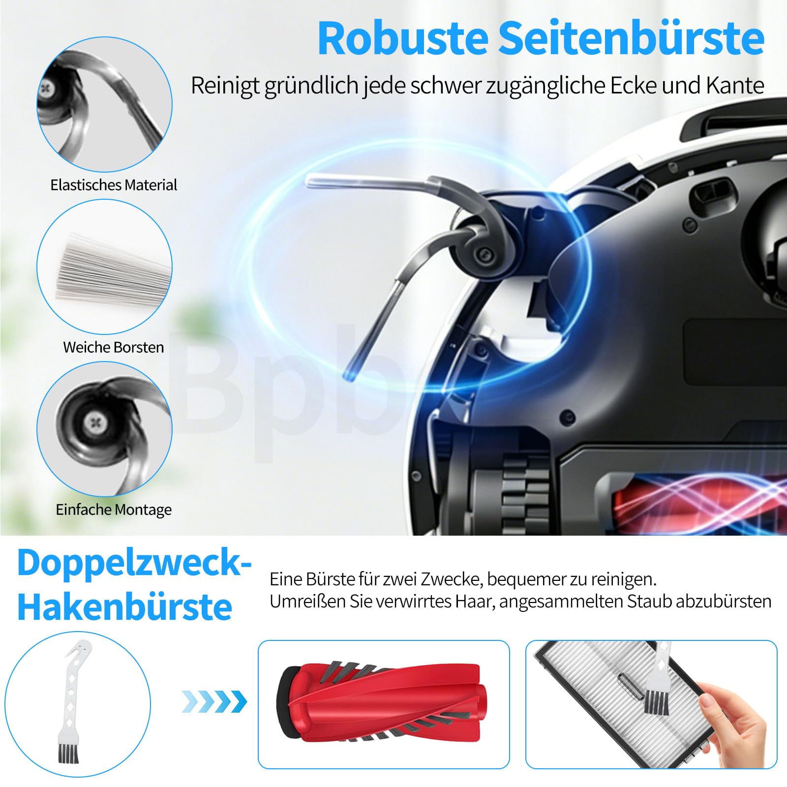 32 akcesoria do robota odkurzającego Roborock Saros 20 Sonic, 4 główne szczotki, 4 podkładki do wycierania, 4 filtry, 6 worków na kurz, 6 szczotek bocznych, 6 płaskich kamieni zapachowych, 1