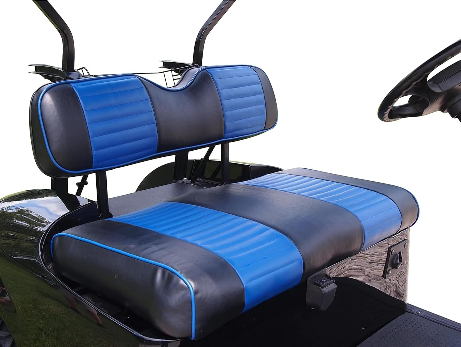 Huskey 2PCS Golf Cart Front Seat Covers for Club Car Precedent 2004+/Tempo 2017+ G&E Models Custom Two-Tone Black/Blue Color with Blue Piping, Marine Grade Vinyl, Staple On Design