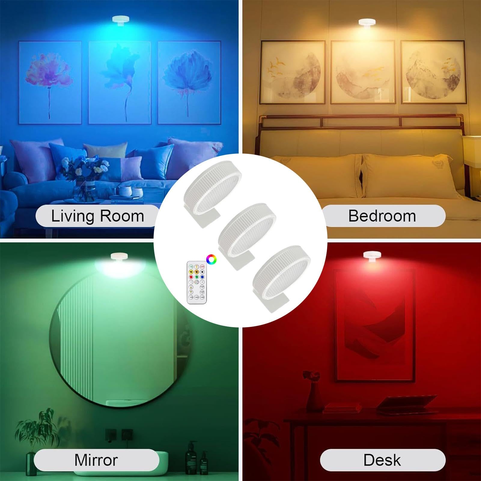 Luci Per Quadri Ricaricabili Da Parete 3x,Remoto Control Art Displa Lampada Novità,Luci A Disco,Dimmerabili E Timer,Illuminazione Artistica Per Dipinti Senza Fili,Luce Per Esposizione Artistica
