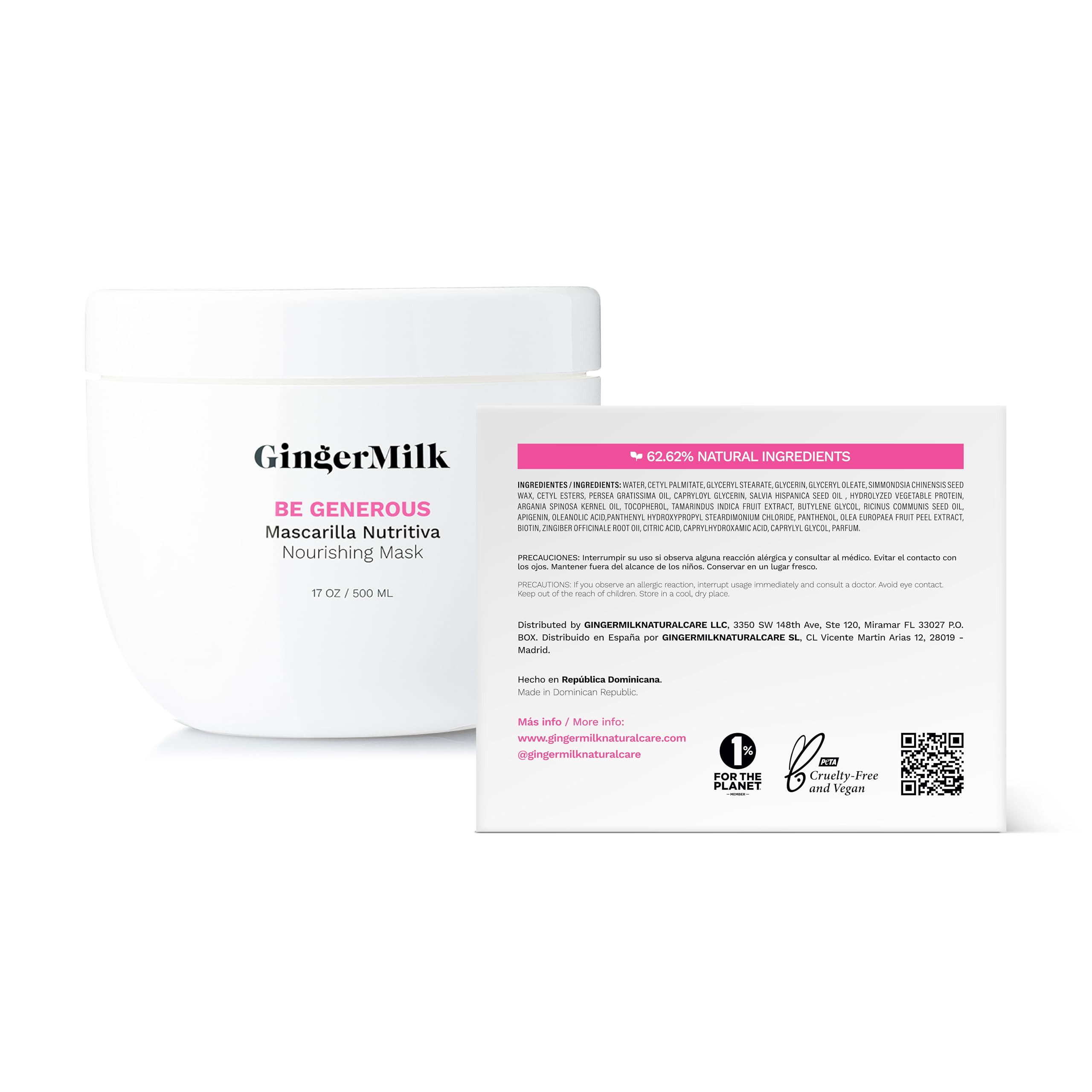 Be Generous by Ginger Milk Deep Repair Hair Mask for Dry & Curly Hair, 17 oz
