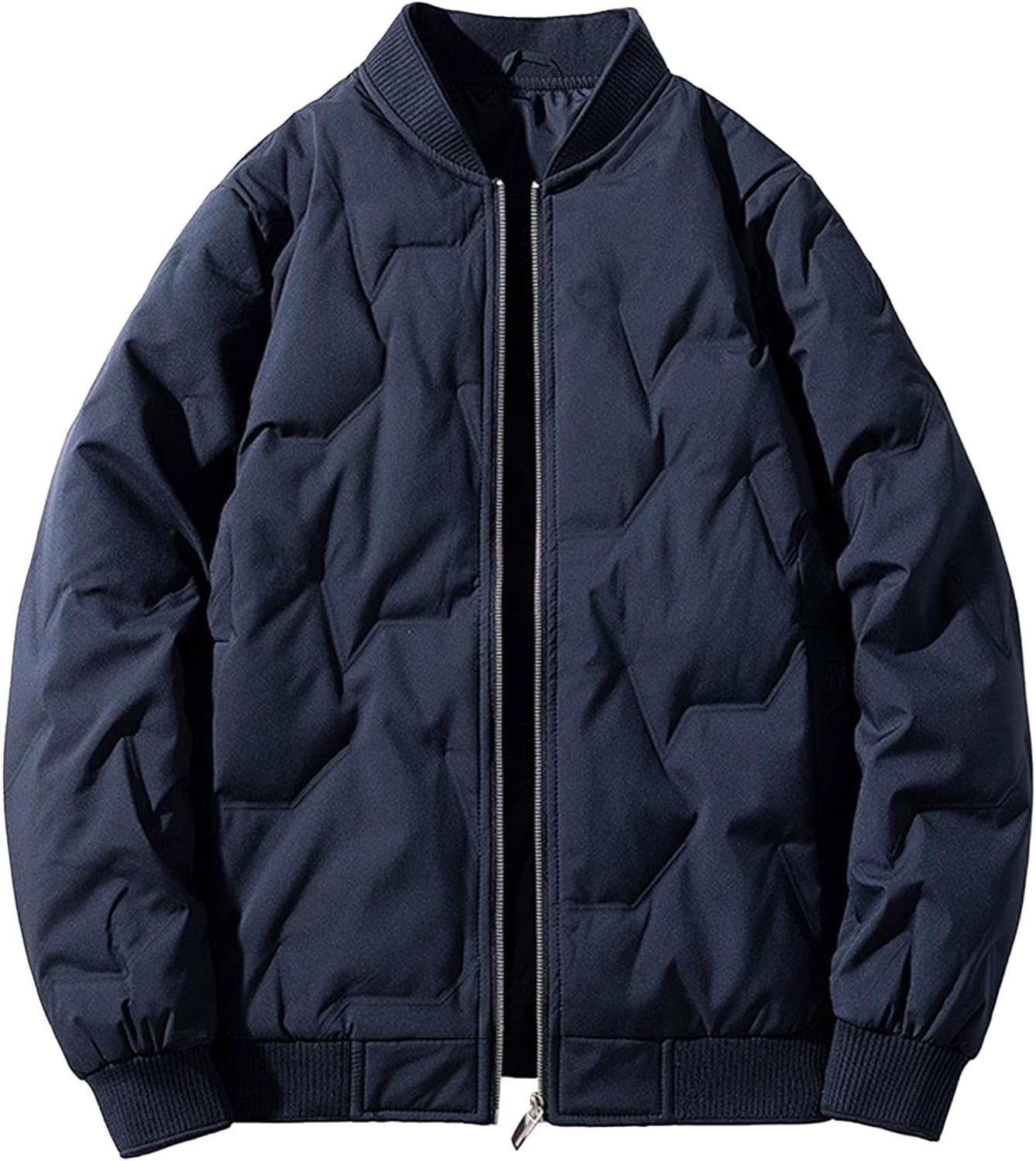 JEKE-DG Men's Zip Up Insulated Stylish Puffer Jacket Stand Collar Casual Bomber Down Coats Thicken Solid Winter Quilted Coat