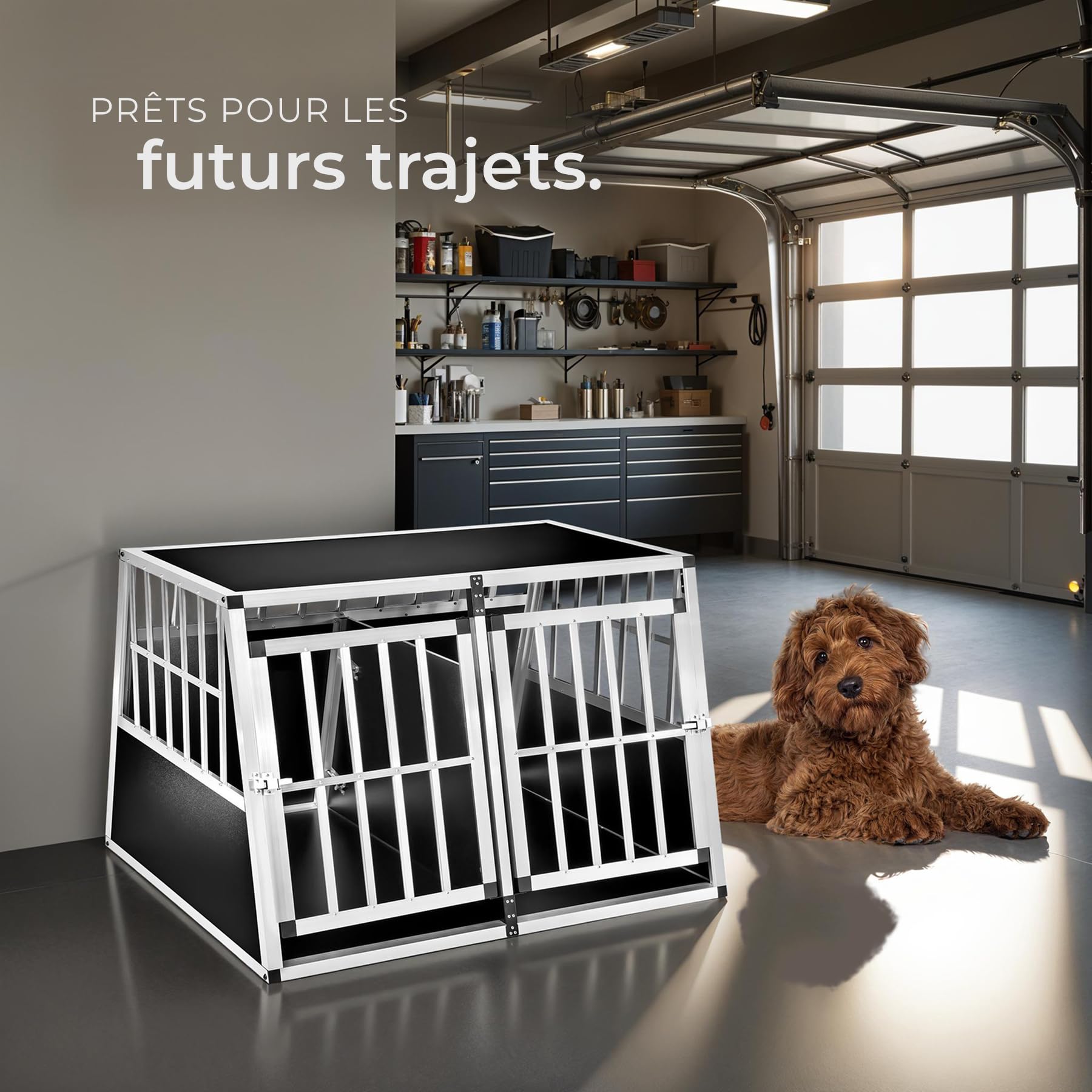 tectake® Caisse de Transport pour Chien légère & Solide Cage de Transport Chien Double pour Transport Chien Voiture, Maison ou Jardin avec cloison Cage pour Chien Max. 2 Chiens - 104 x 90,5 x 69 cm