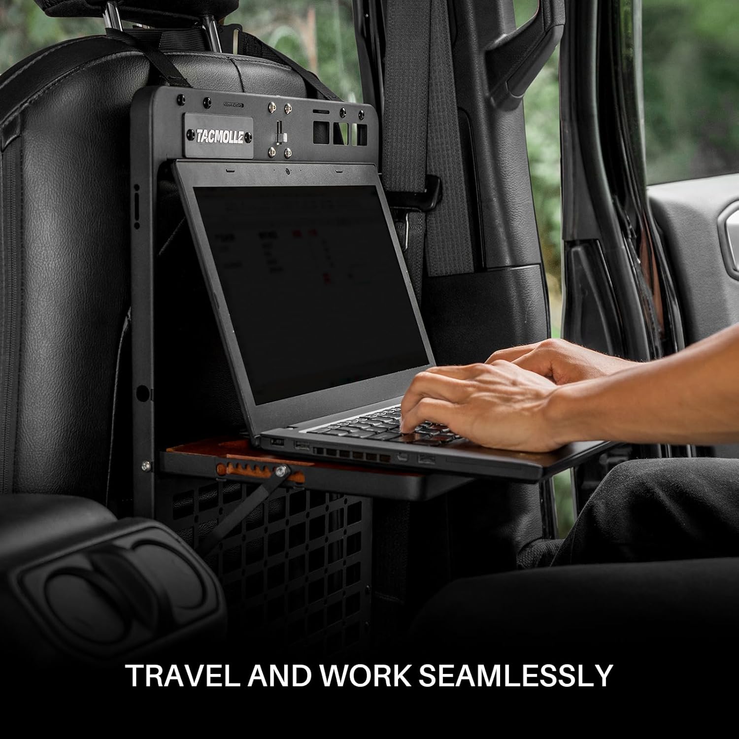 Car Back Seat Organizer, Tactical Rigid MOLLE Panel Car Storage Organizer with Foldable Food Tray, Heavy-Duty Modular Storage MOLLE Panels for Vehicles