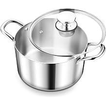 Herogo 4.5 Quart Stock Pot, Tri-Ply Cooking Pot with Lid, 18/10 Stainless Steel Pasta Stockpot with Handles, 4.5 QT Stockpot for Induction Electric Gas Stove, Dishwasher Safe