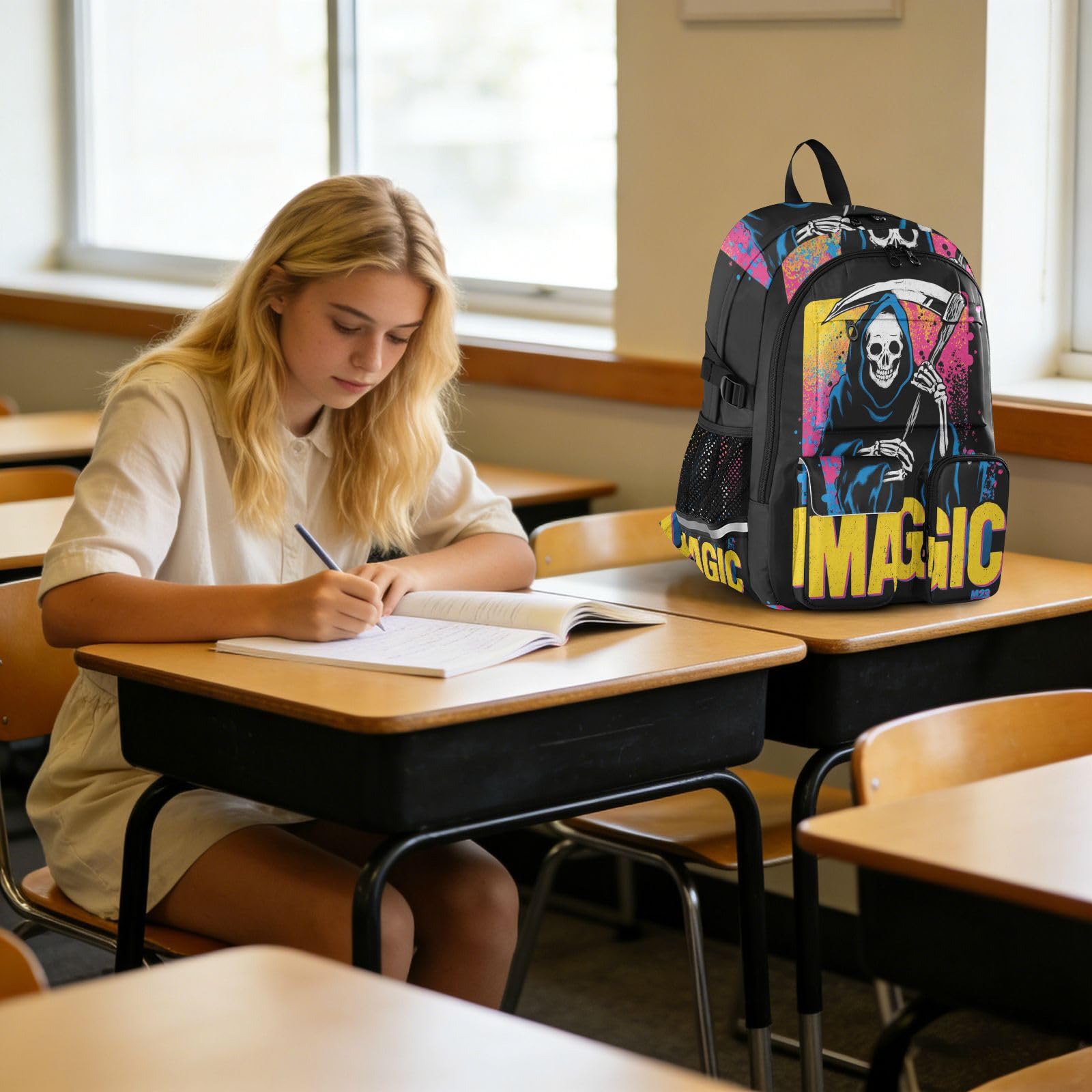 Plecak na laptopa z lat 80. Ponury Żniwiarz dla kobiet z lat 80. Ponury Żniwiarz College School Bookbag 44.5 cm plecaki studenckie bagaż plecak