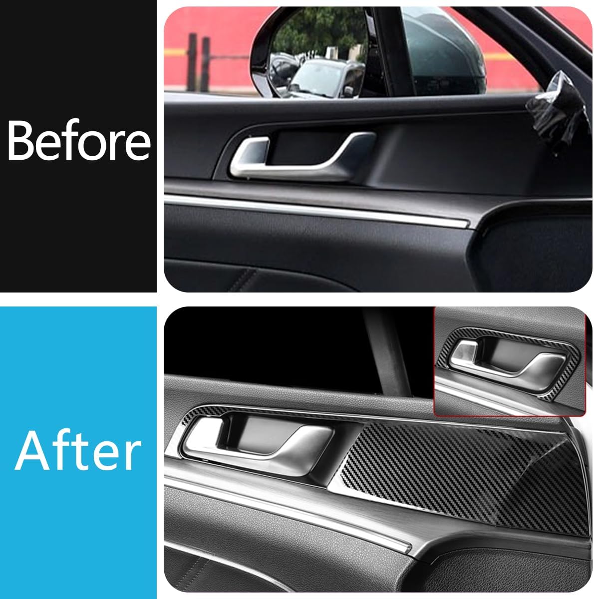Car Accessories Fit for Kia K5 2021 2022 2023 2024 2025 Interior Door Handle Bowl Cover Trim Frame Molding Stickers (Carbon Fiber Style) 4PCS Stainless Steel