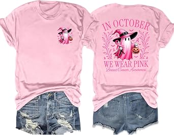 Breast Cancer Shirts for Women Pink Ghost in October We Wear Pink Shirt
