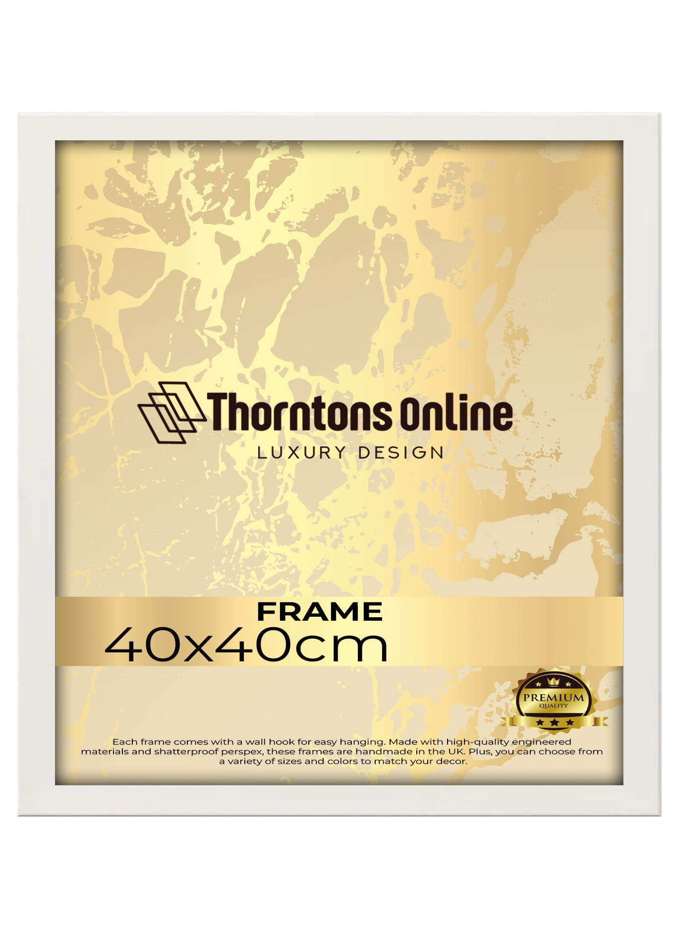 Throntons White Frame 40 cm x 40 cm MDF Wood Photo Picture Poster Frame with Acrylic Glass Portrait or Landscape Wall Mount Decoration Display