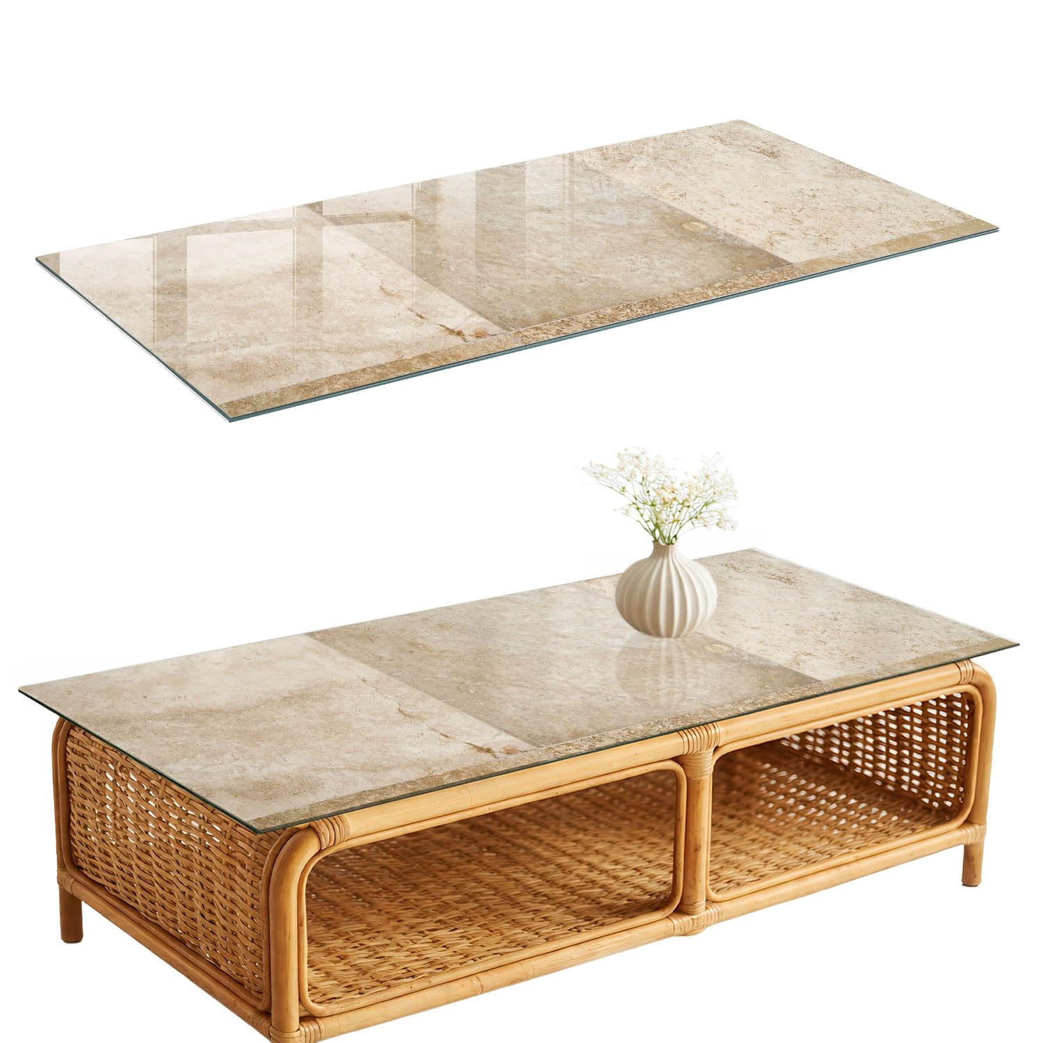 Placa de Cristal 125x50 cm | Rectangular | Bordes Pulidos | Mosaico beige | para la Cocina y Salón | Vetro Temperato | con Impresión Decorativa | Pies Antideslizantes