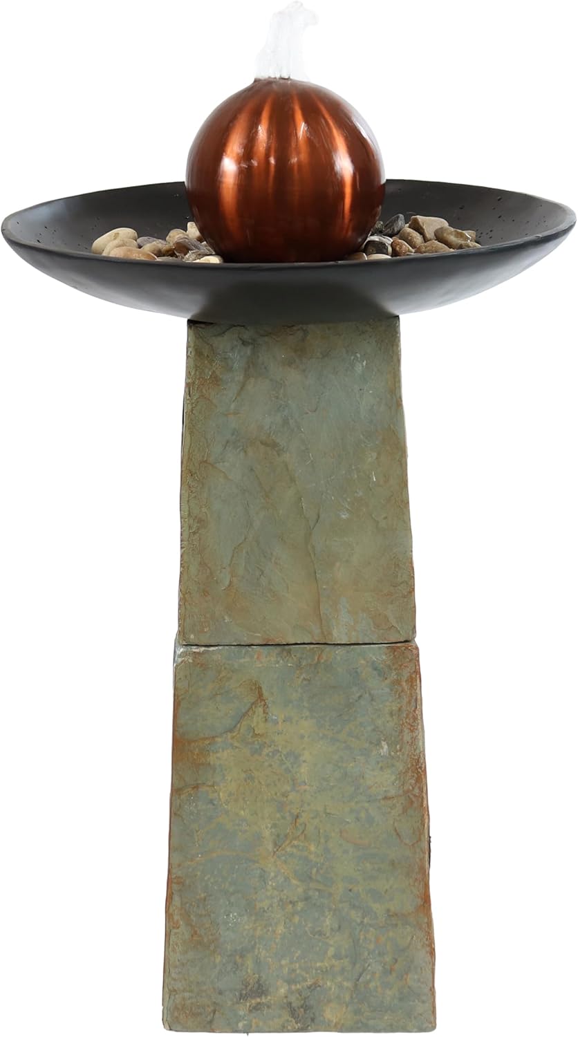Sunnydaze Freestanding Slate Outdoor Water Fountain - 38-Inch H - Modern Decorative Orb Top