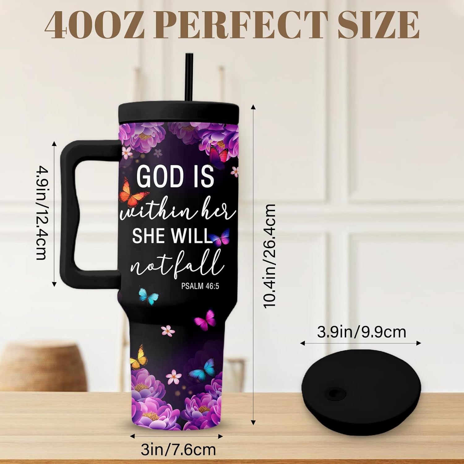 Christian Gifts For Women, Christian Tumbler 40 Oz, God Is Within Her She Will Not Fall, Christmas Inspirational Religious Cup For Women, Christmas Travel Coffee Tumbler - Image 3