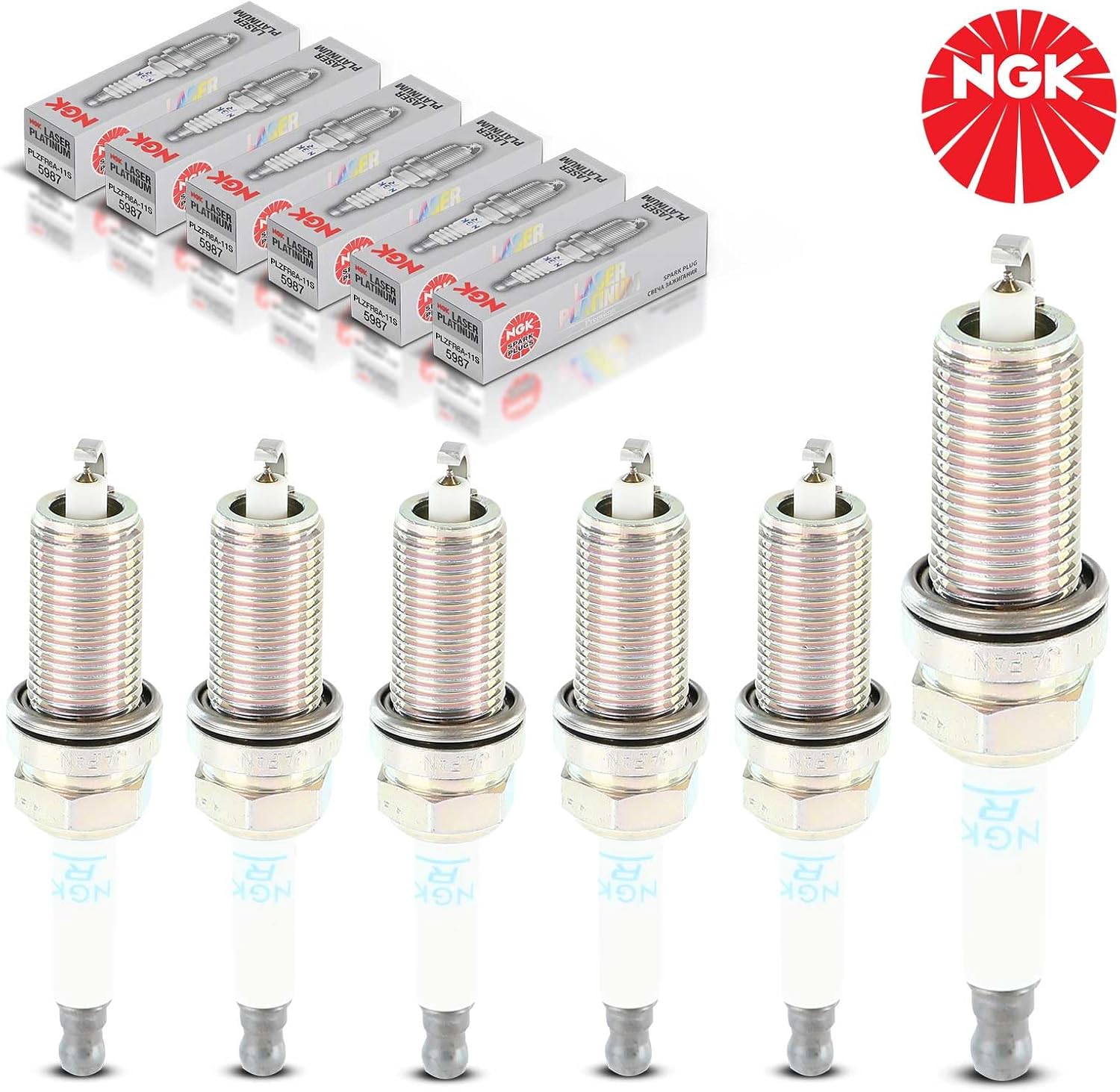 Compatible With/Replacement For 6 NGK 5987 (PLZFR6A-11S) Laser Platinum Spark Plugs
