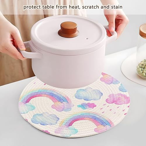 Miniatura 5 de 3 piezas de salvamanteles de cocina con bonito patrón arco iris, rosa, azul, para ollas y sartenes calientes, tejido de hilo de algodón de 15
