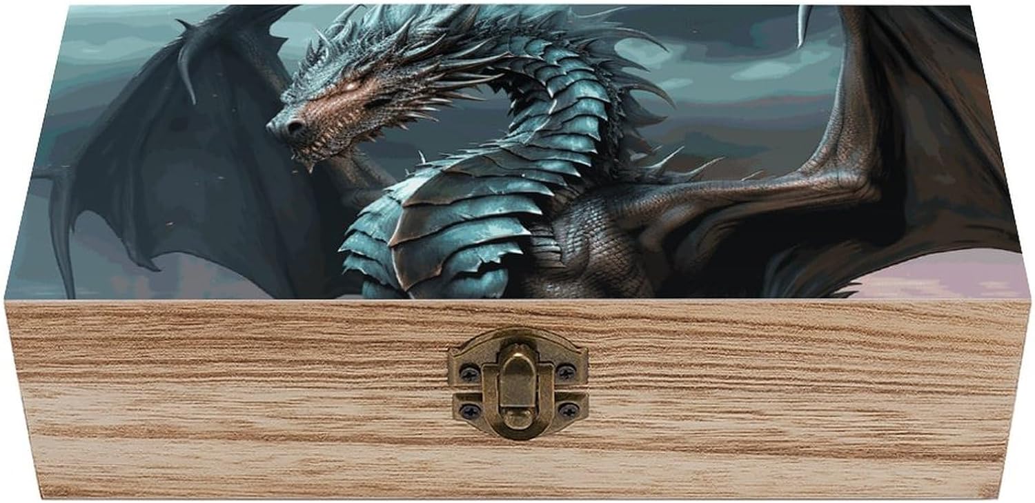 Cool Dragon Wooden Storage Box Locked Wood Gift Box Decorative Keepsake Boxes Storage Bins, Memory Boxes for Pictures, Jewelry Organizer Unique Gift Ideas for Men Women
