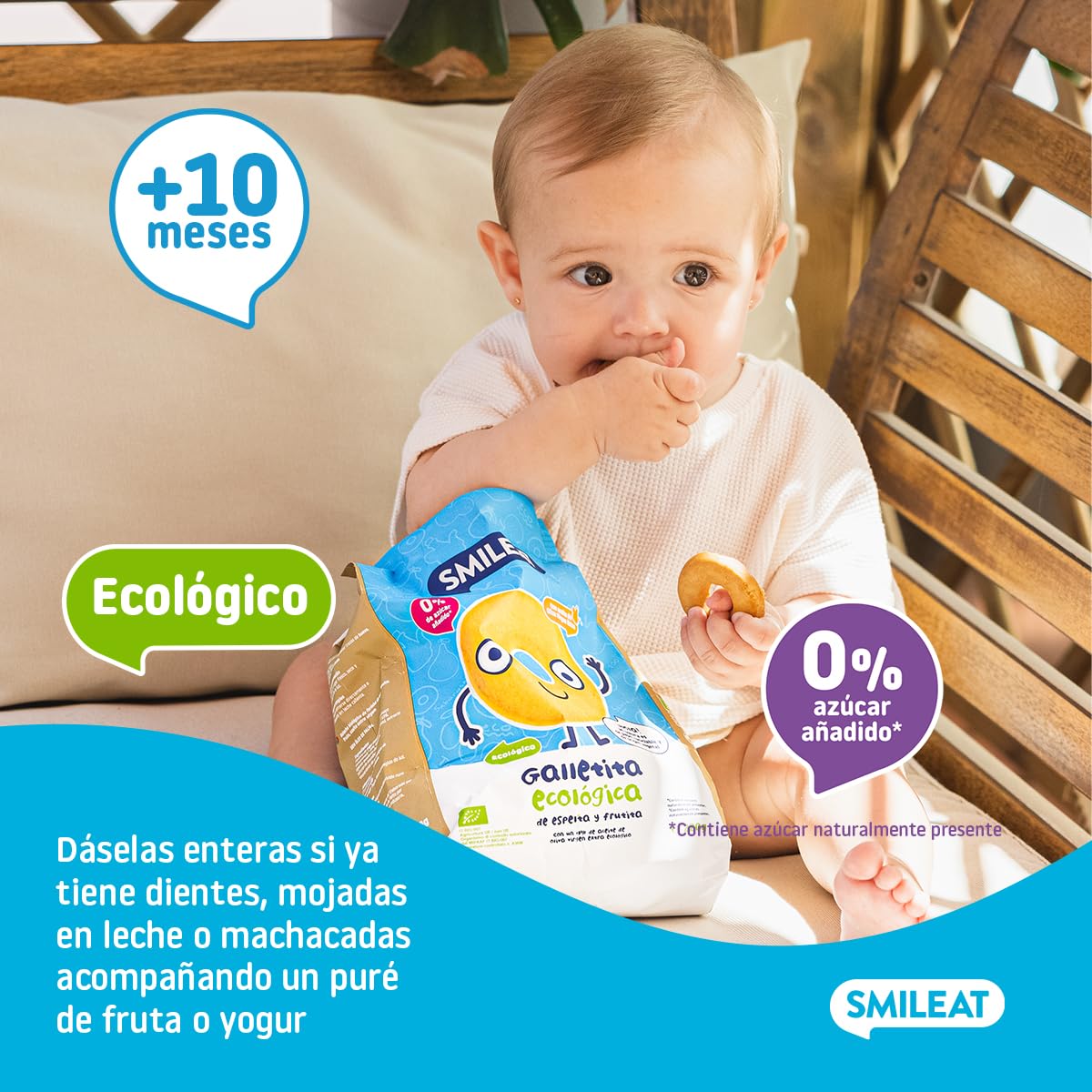 Smileat - Galletas de Espelta y Fruta para Peques 10+ meses - Sin Azúcar Añadido, Con Aceite de Oliva Virgen Extra- Perfectas Como Snack o Merienda - 220g — view 3