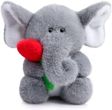 BEJOY Plush Elephant Teddy, Plushie Toy Stuffed Animal Elephant with Rose