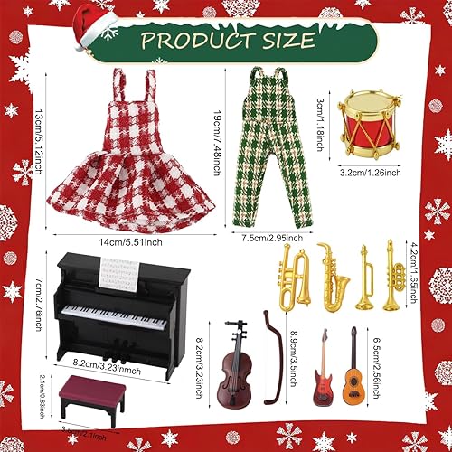 Miniatura 24 de Juego de 6 accesorios de muñeca elfo de Navidad para niños y niñas, ropa de elfo con sudadera, bufandas, columpio de madera, novedoso accesorio