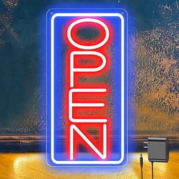 22" X 11" Led Neon Open Signs for Business, Large Open Signs, Plug In Electric Light Up with ON/OFF Switch, Ultra Bright Open Sign for Bar Salon Coffee Stores Club Hotel Vertical