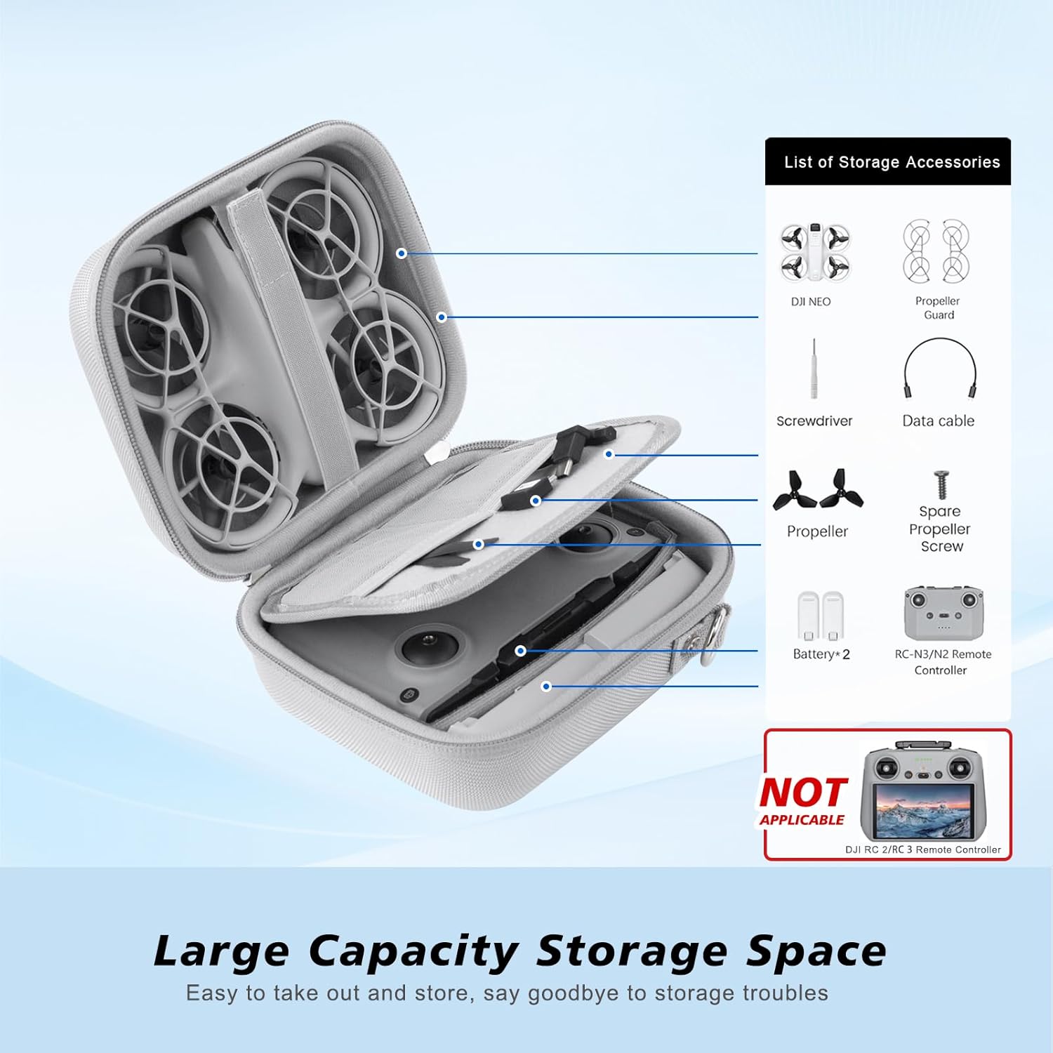 Krypthos Carrying Case for DJI Neo, Portable Shoulder Bag Travel Neo Case with Elastic Strap to Fix DJI Neo Drone, Suit for Travel and Home Storage Drone and Its Accessories Grey-Not for Neo 2 - Image 5