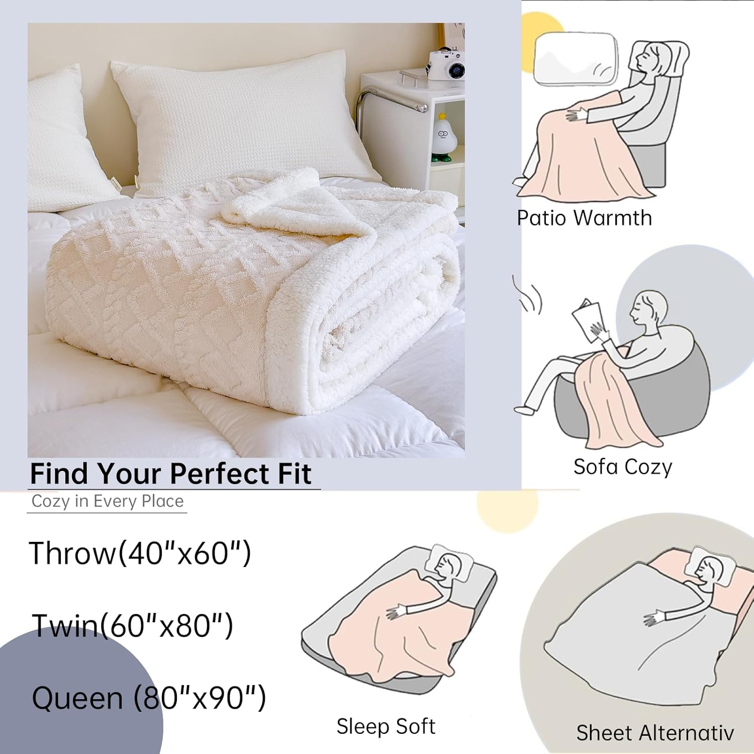 Sherpa Twin Size Blanket for Bed - Fleece Soft Cozy Fuzzy Blankets Thick Warm for Winter and All Seasons,White,Women 60 * 80 Inches - Image 4