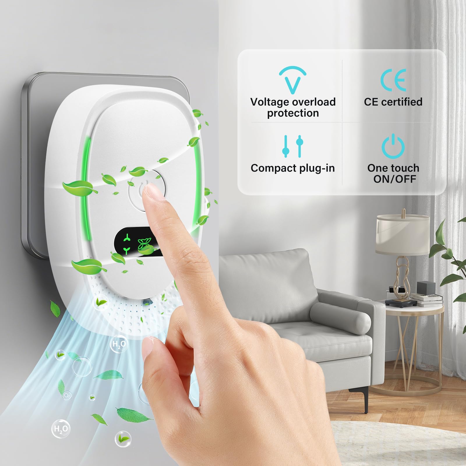 Purificatore d'Aria, Plug in Negative Ion Air Purifier, 4PCS Purificatore Aria Odori Animali, Depuratore Aria per Ufficio, Camera, Bagno, Rimozione Fumo, Odori di Animali E Odori
