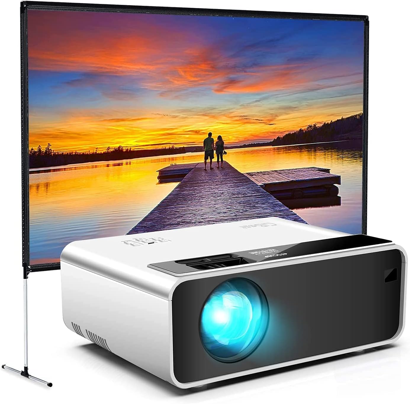 CiBest W13 Projector and 100-inch Portable Projector Screen setup