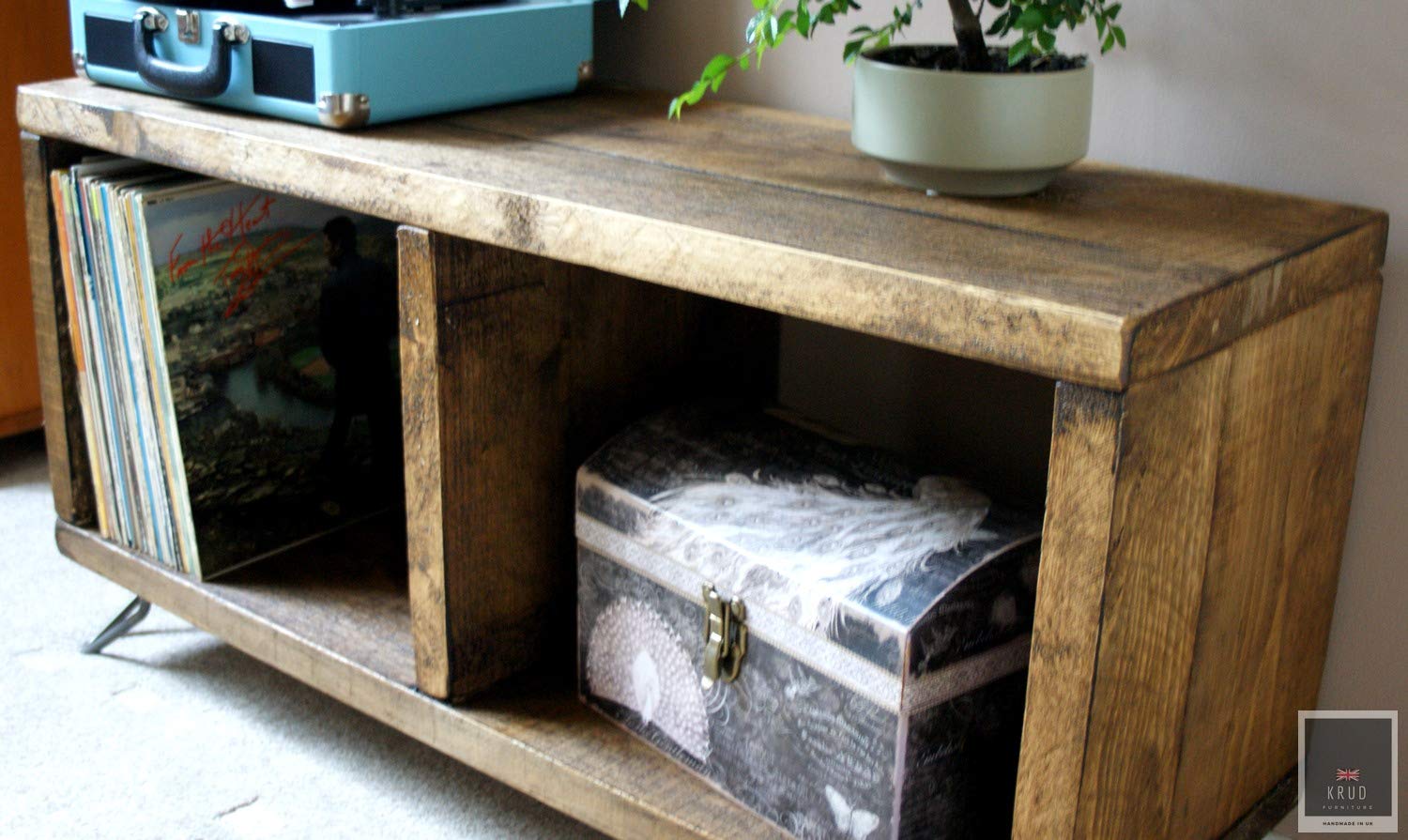 Extra Low Record Player Stand Vinyl Record Storage Turntable Stand