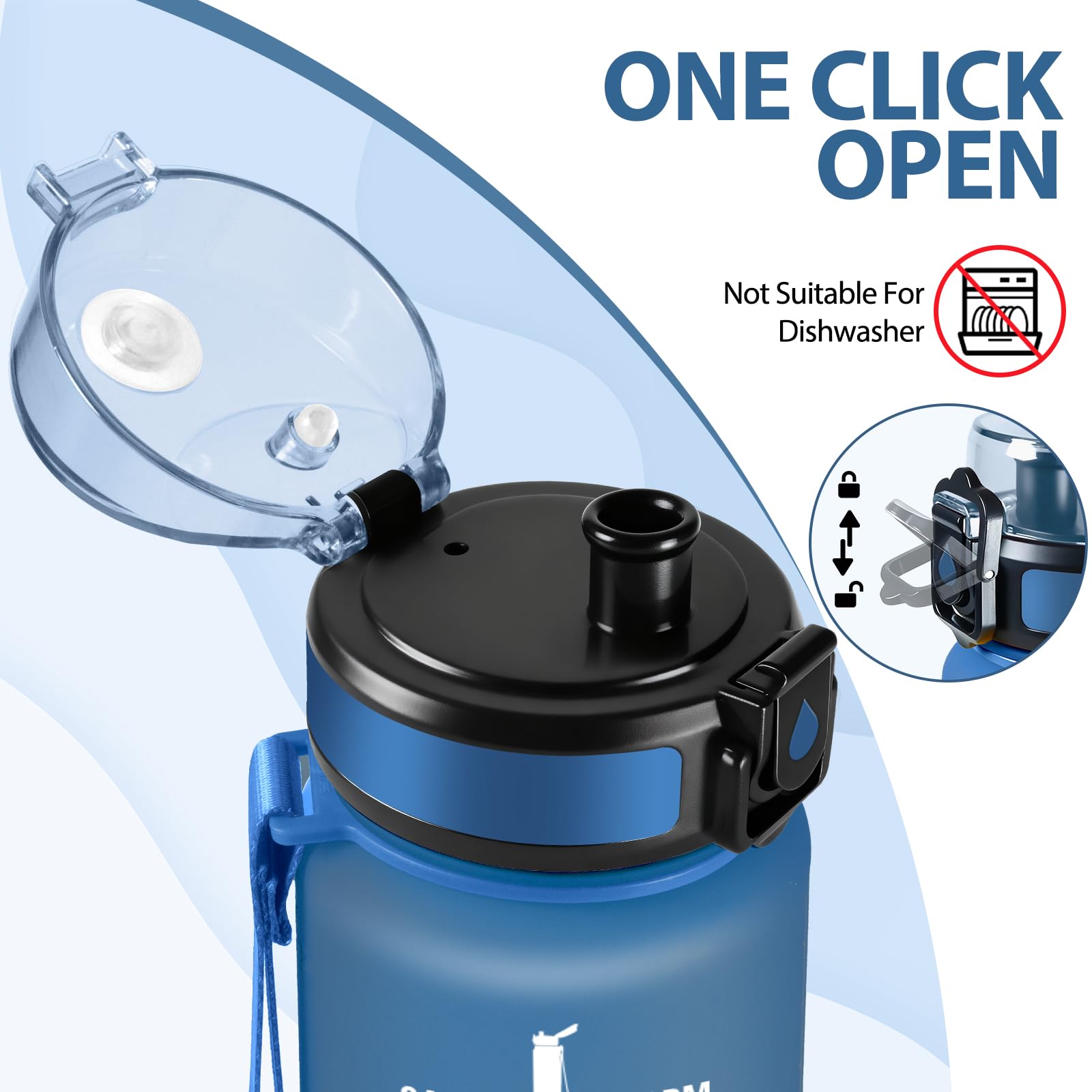 Baramumu Borraccia 1,5 litri, Borraccia Palestra, a Prova di Perdite, Bottiglia acqua, Facile da Aprire, Borracce, per Fitness, Yoga, Ufficio, Palestra, Trekking, Blu&Verde