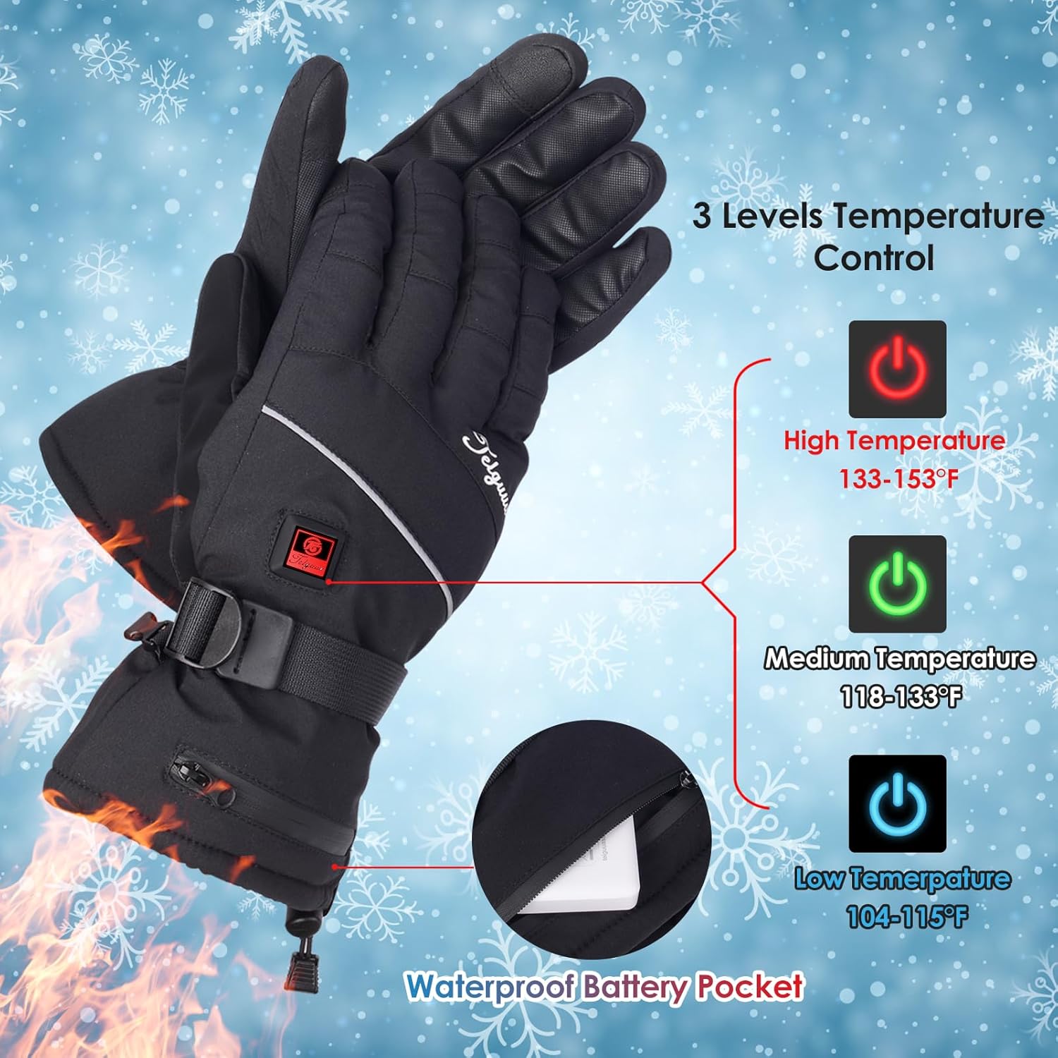 Telguua Heated Gloves for Women Men,Electric Rechargeable Heated Work Glove Ski Mitten Waterproof Touchscreen Heated Gloves - Image 3