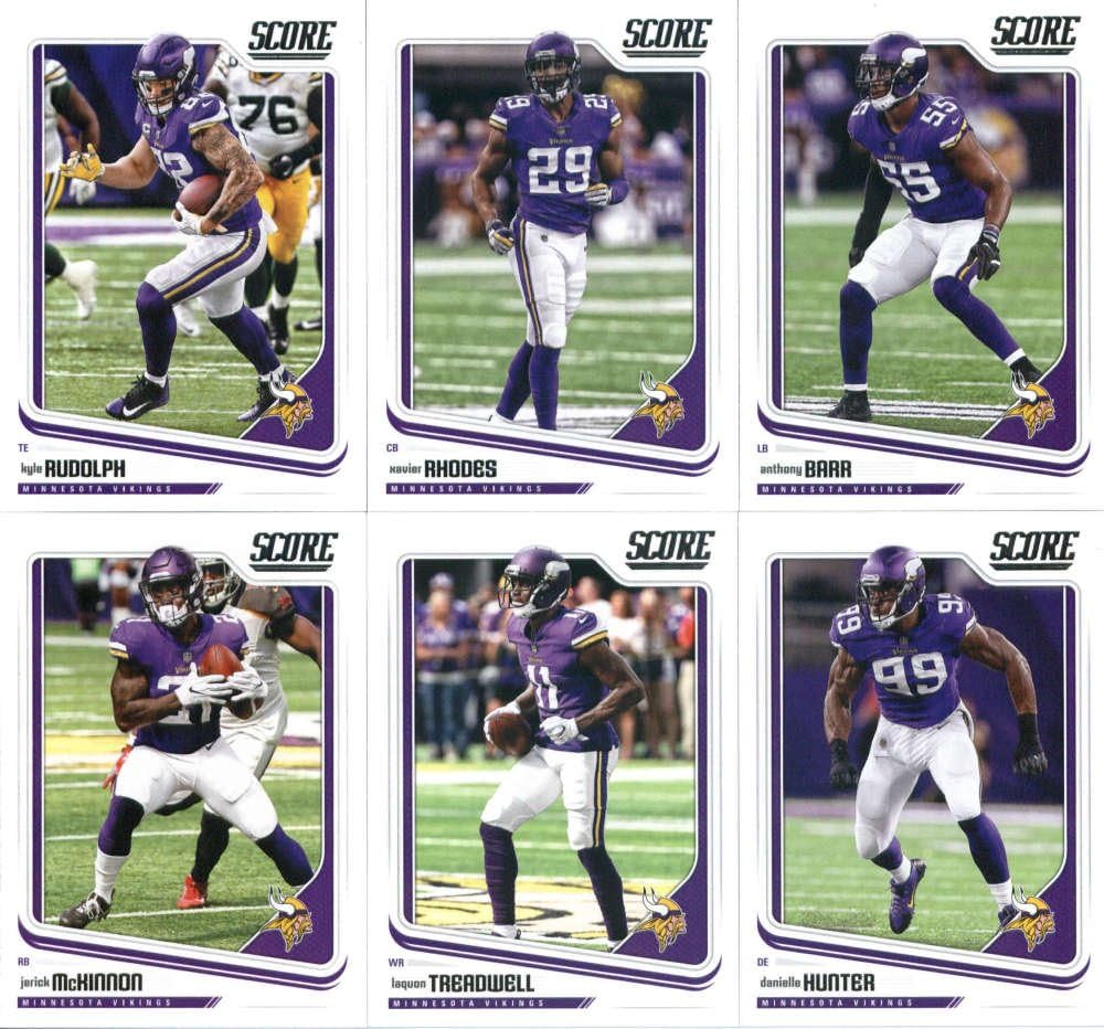 2018 Score Minnesota Vikings Veteran Team Set of 10 Cards: Case Keenum(#196), Dalvin Cook(#197), Adam Thielen(#198), Stefon Diggs(#199), Jerick McKinnon(#200), Laquon Treadwell(#201), Danielle Hunter(#202), Kyle Rudolph(#203), Xavier Rhodes(#204), Anthony Barr(#205)