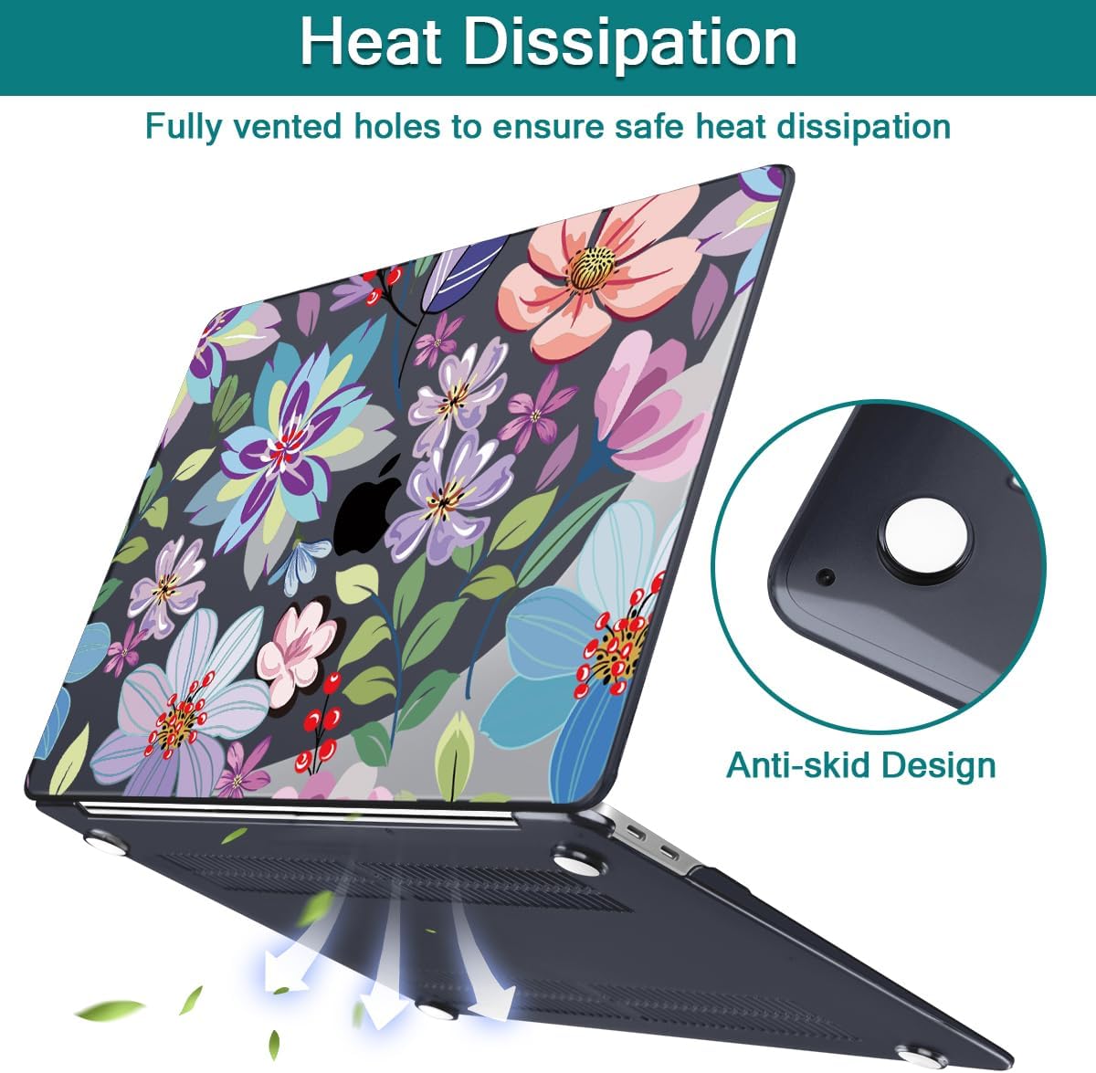 Teryeefi Case for M1 MacBook Air 13 inch 2020 2019 2018 fits Model A2337 A2179 A1932 with Retina Display & Touch ID, Plastic Hard Shell & Keyboard Cover & Screen Protector, Pretty Colorful Flower A004 - Image 6