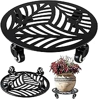 Planterhoma 13.5" Heavy-Duty Metal Plant Caddy with Lockable Wheels - 280lb Rolling Stand for Indoor Outdoor Large Pots Black