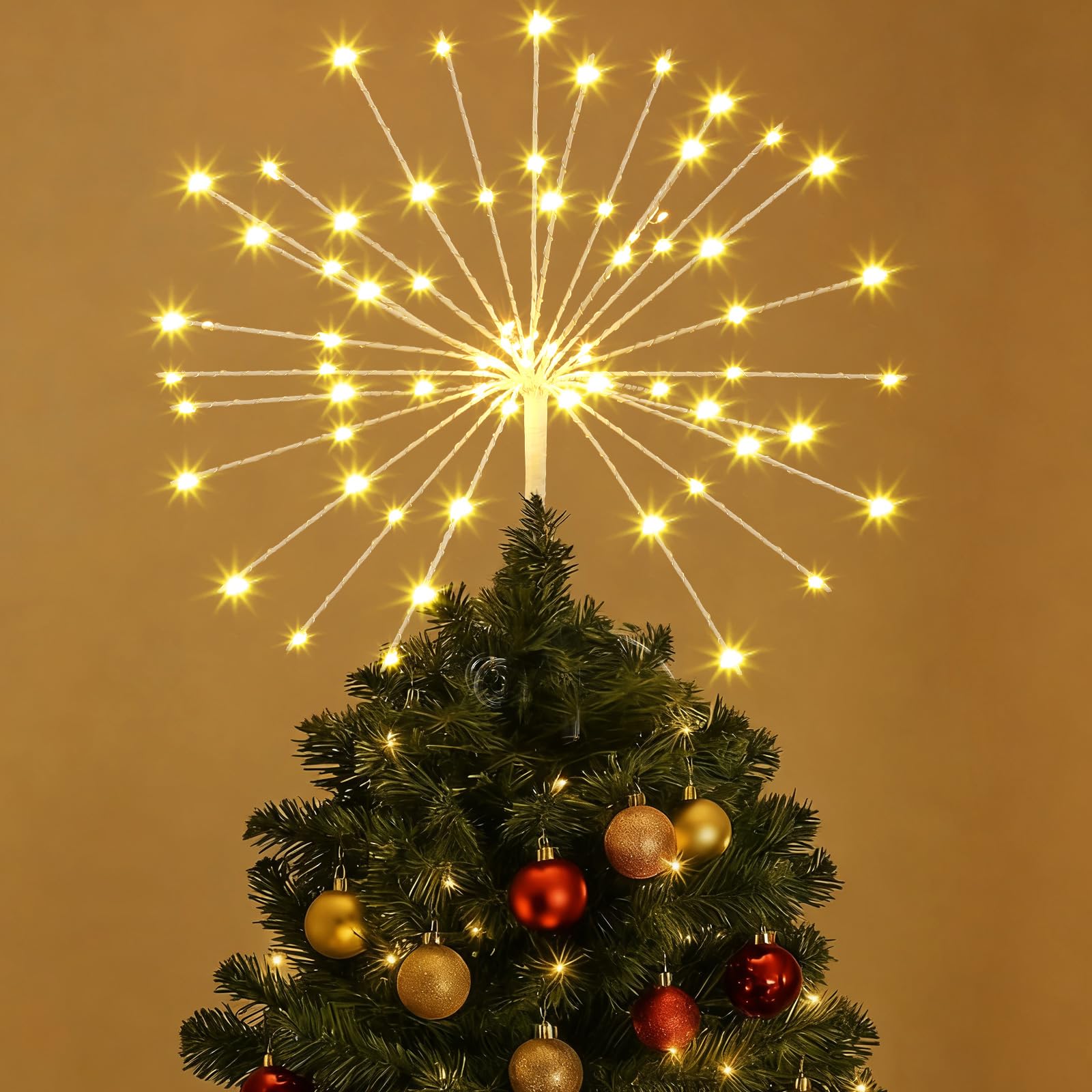 VIHOSE Puntale per albero di Natale da 45,7 cm, con funzione timer e luce LED, luci scintillanti, puntale per albero di Natale, per feste, decorazione interna e giardino (bianco caldo)