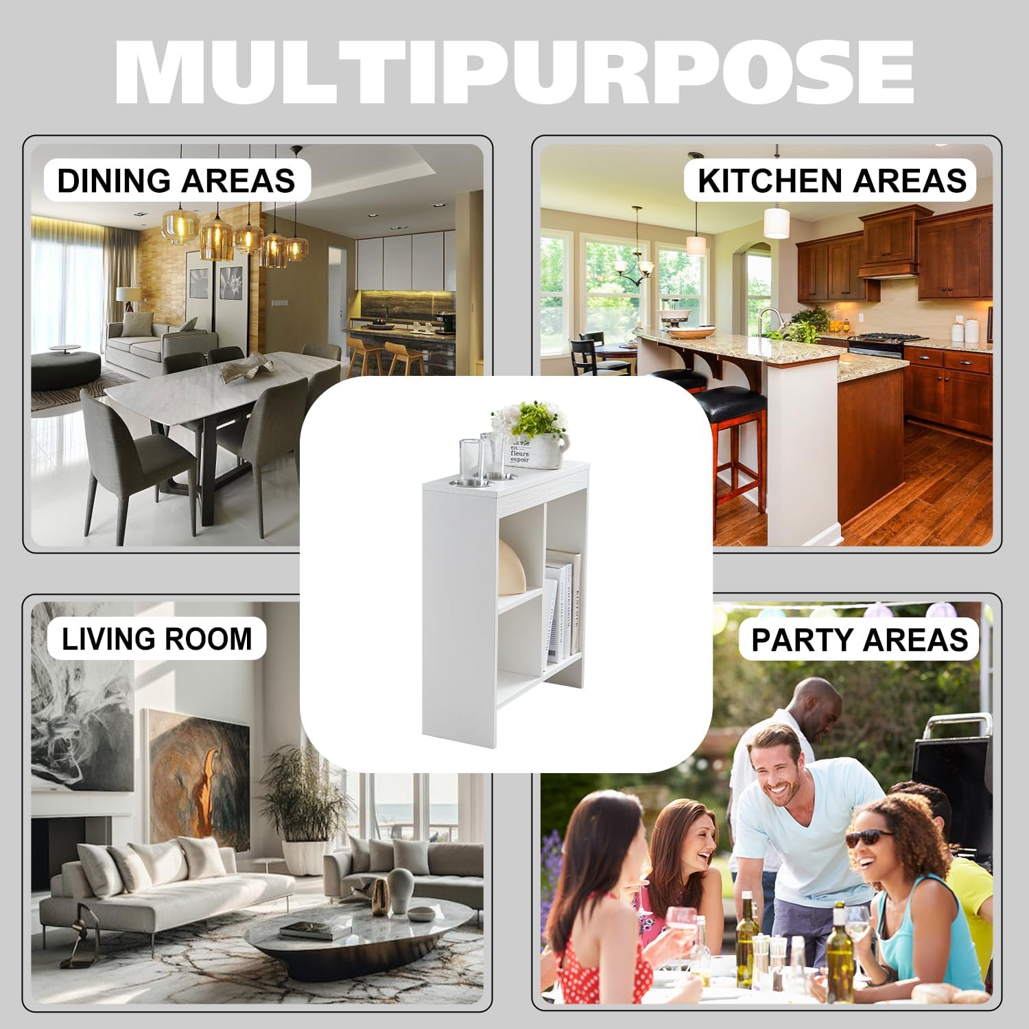 Kings Brand Furniture Narrow Chairside End Table with Pull-Out Tray & Storage Shelves, Slim Wood Nightstand for Bedroom & Living Room – White