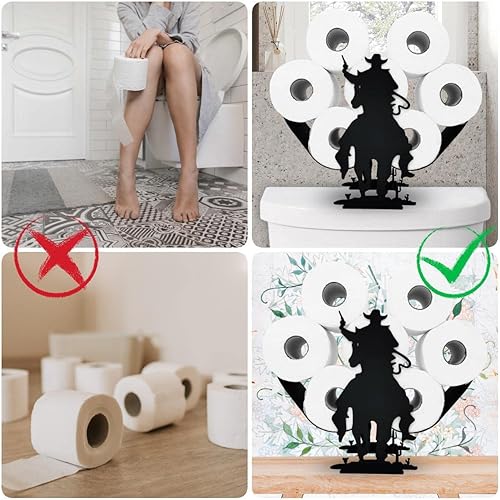 Miniatura 6 de Titular de papel higiénico de metal negro vaquero, soportes de papel de animales, soporte de papel de metal decorativo, divertido almacenamiento de
