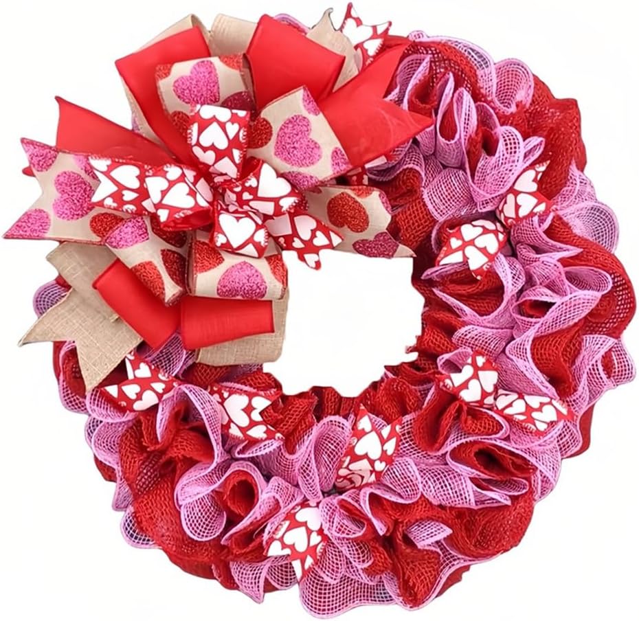 Coarse Linen Handmade Heart Flower Wreath Door Hanging Wedding Home Decoration