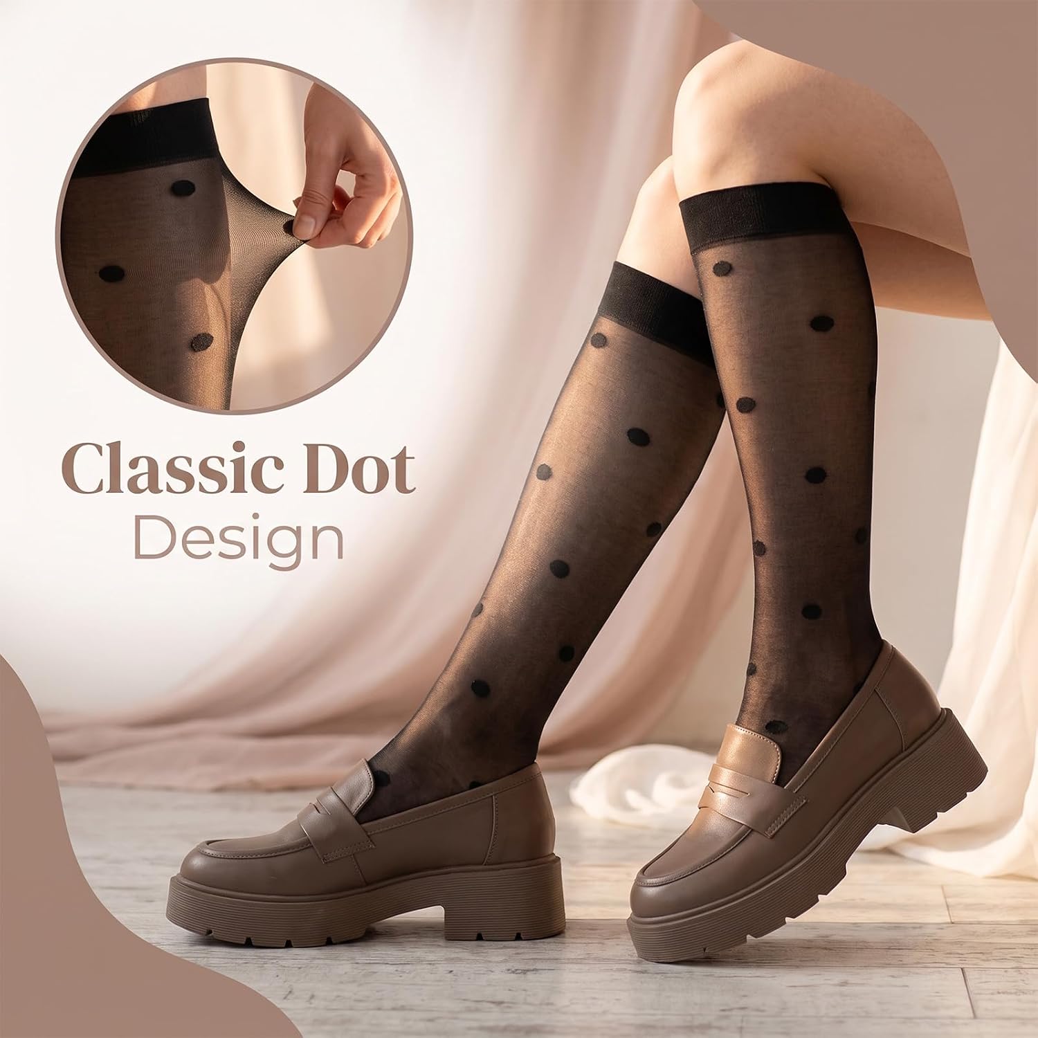 2 Pairs Polka Dot Socks for Woman Sheer Thin Stretchy Breathable