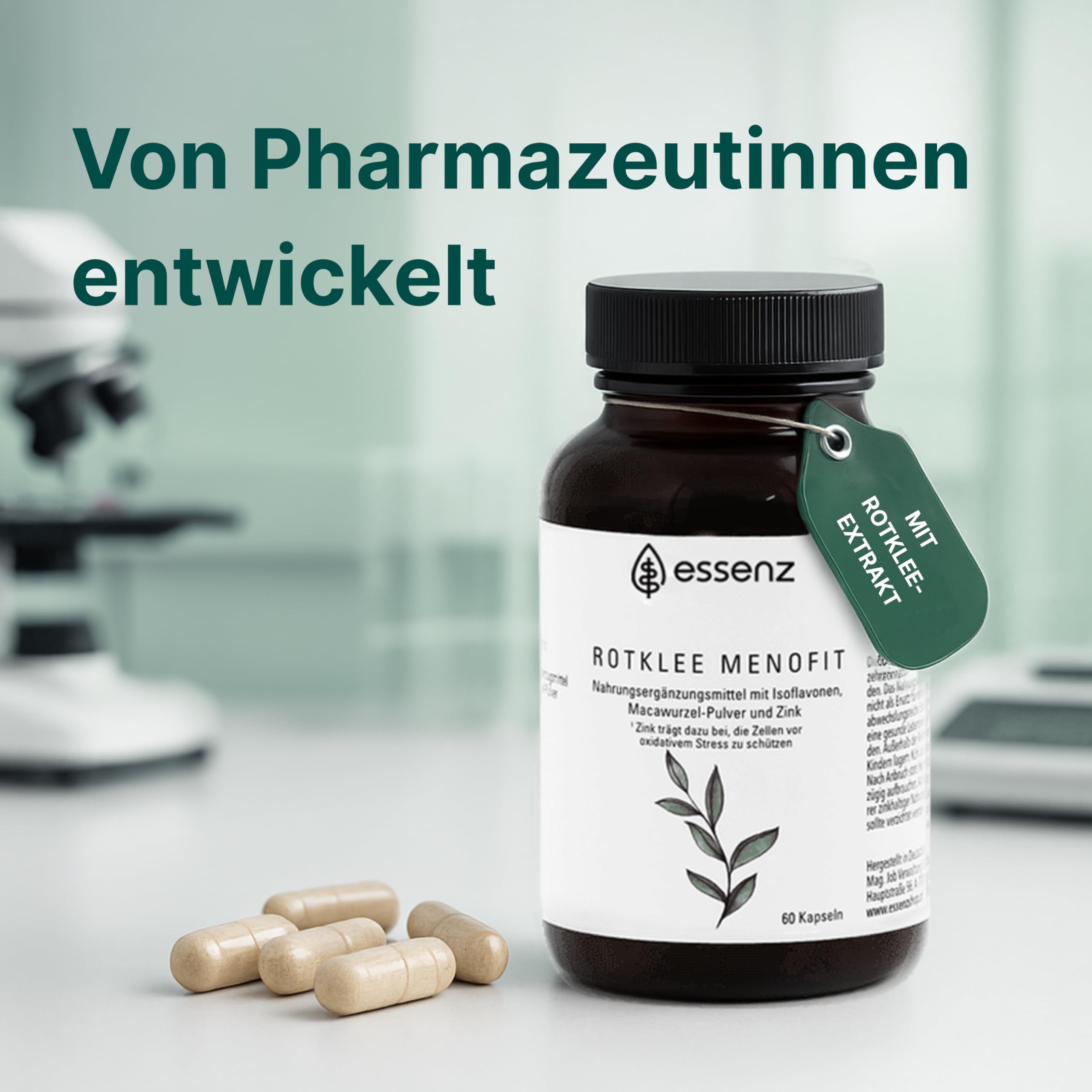 ESSENZ - Rotklee MenoFit 60 Kapseln - Natürliche Kapseln mit Rotklee-Extrakt & Maca-Wurzel-Pulver. Zur Unterstützung des Wohlbefindens in den Wechseljahren