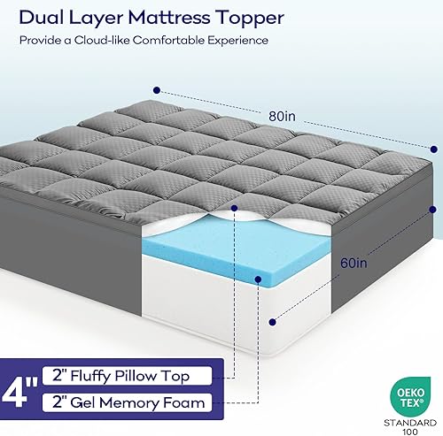 Miniatura 2 de OLANLY Cubrecolchón de espuma viscoelástica de doble capa de 4 pulgadas tamaño Queen para dolor de espalda, funda de colchón refrescante de 2